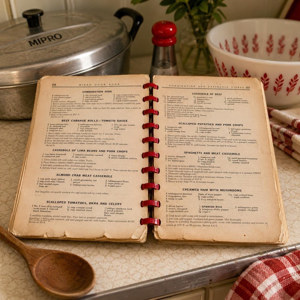 VTG Mirro Cook Book 1950s Red Comb Cookbook Mid Century Recipes Retro Kitchen *